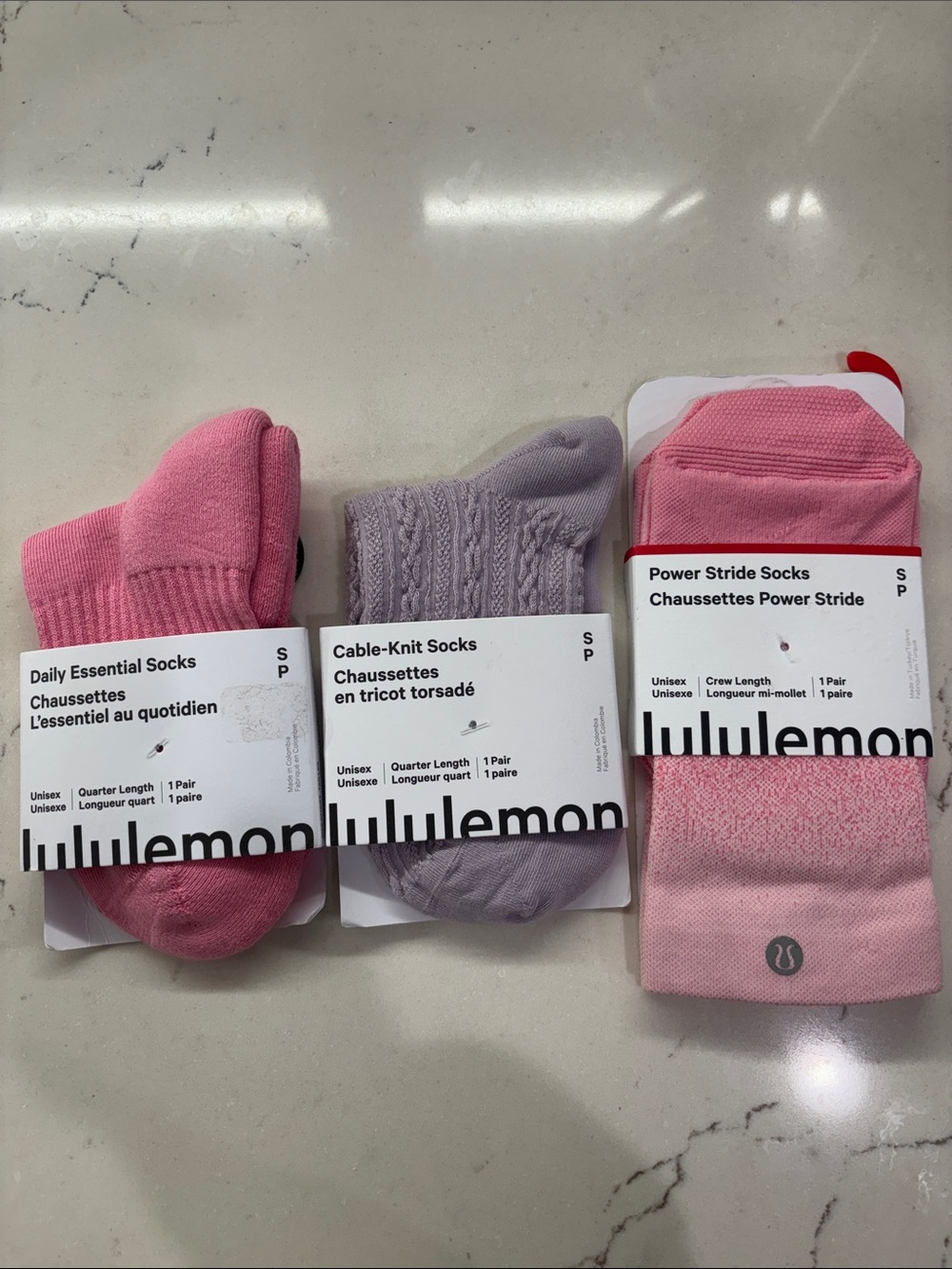 lululemon Sock Trio NWT - Power Stride, Cable-Knit & Daily Essential Set, Small